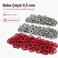 Bebe Çıtçıtı 9,5 mm Kırmızı Renk Paslanmaz Delikli Klikıt Çıtçıt 250 Adet/Pk C0095DPPKRED