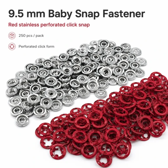 Bebe Çıtçıtı 9,5 mm Kırmızı Renk Paslanmaz Delikli Klikıt Çıtçıt 250 Adet/Pk - Tekstil ve Aksesuar Kullanımı için Uygun