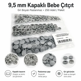 9,5 mm Kapaklı Bebe Çıtçıt Gri Boyalı Paslanmaz 250 Ad/Paket C0095KPPKGRI