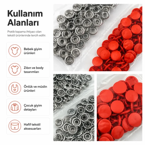 9,5 mm kapaklı bebek çıtçıt kiremit rengi boyalı paslanmaz 250 ad paket