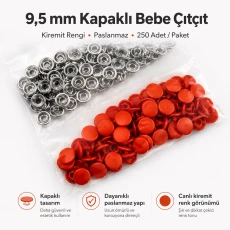 9,5 mm Kapaklı Bebe Çıtçıt Kiremit Rengi Boyalı Paslanmaz 250 Ad/Paket C0095KPPKKREMIT