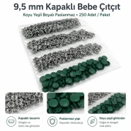 9,5 mm Kapaklı Bebe Çıtçıt Koyu Yeşil Boyalı Paslanmaz 250 Ad/Paket C0095KPPKKYSL