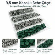 9,5 mm Kapaklı Bebe Çıtçıt Koyu Yeşil Boyalı Paslanmaz 250 Ad/Paket C0095KPPKKYSL