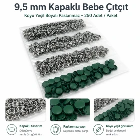 9,5 mm Kapaklı Bebe Çıtçıt Koyu Yeşil Boyalı Paslanmaz 250 Ad/Paket C0095KPPKKYSL
