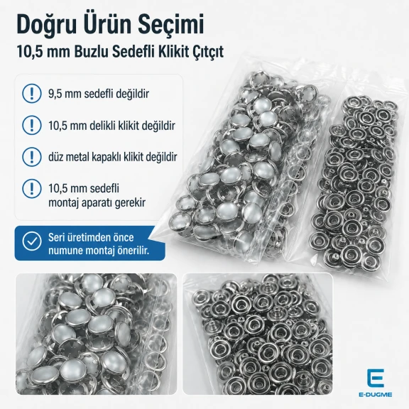 Buzlu sedefli 10,5 mm paslanmaz klikıt çıtçıt, tekstil aksesuarı, estetik ve dayanıklı kullanım için ideal