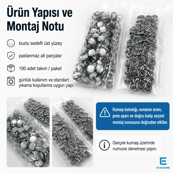 Buzlu sedefli 10,5 mm paslanmaz klikıt çıtçıt, tekstil aksesuarı, estetik ve dayanıklı kullanım için ideal