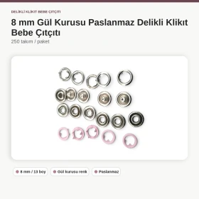 8 mm / 0.31 in Dusty Rose Stainless Ring-Style Prong Snap Fasteners, 250 Sets/Pack ERBCLK0008GK