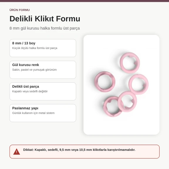 8 mm / 0.31 in Dusty Rose Stainless Ring-Style Prong Snap Fasteners for babywear and light garments