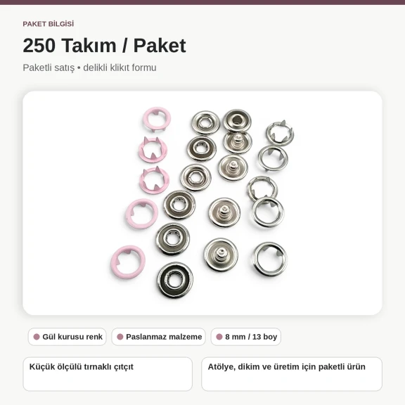 8 mm / 0.31 in Dusty Rose Stainless Ring-Style Prong Snap Fasteners for babywear and light garments
