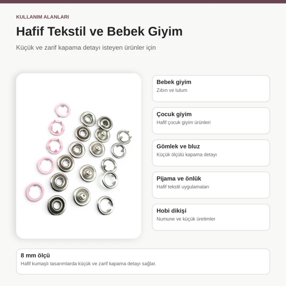 8 mm / 0.31 in Dusty Rose Stainless Ring-Style Prong Snap Fasteners for babywear and light garments