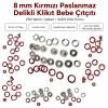 8 mm Kırmızı Renk Delikli Klikıt Bebe Çıtçıtı Paslanmaz 250 Adet/Paket ERBCLK0008K