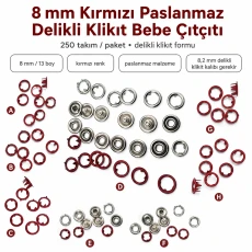 8 mm Kırmızı Renk Delikli Klikıt Bebe Çıtçıtı Paslanmaz 250 Adet/Paket ERBCLK0008K