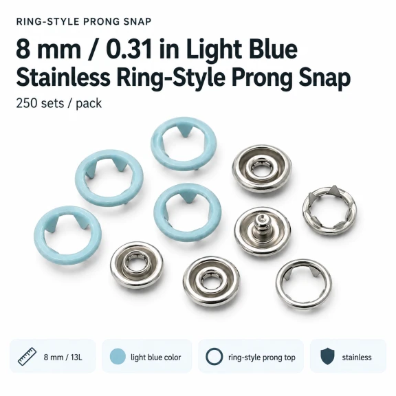 8 mm Açık Mavi Renk Delikli Klikıt Bebe Çıtçıtı Paslanmaz 250 Adet/Paket