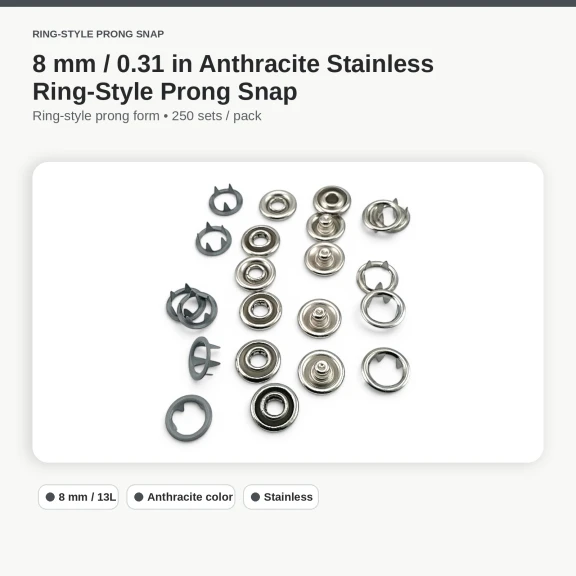 8 mm Antrasit Renk Delikli Klikıt Bebe Çıtçıtı Paslanmaz 250 Adet/Paket