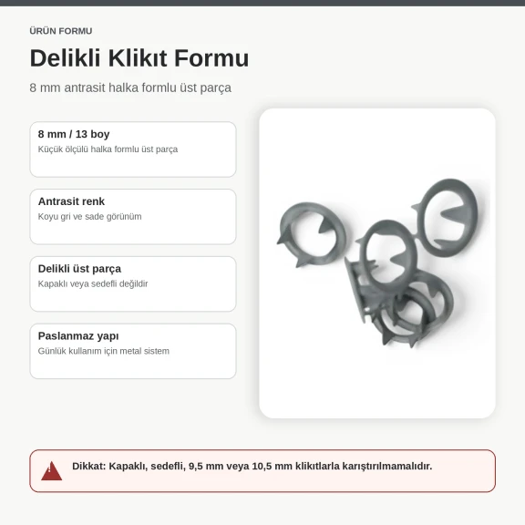 8 mm Antrasit Renk Delikli Klikıt Bebe Çıtçıtı Paslanmaz 250 Adet/Paket