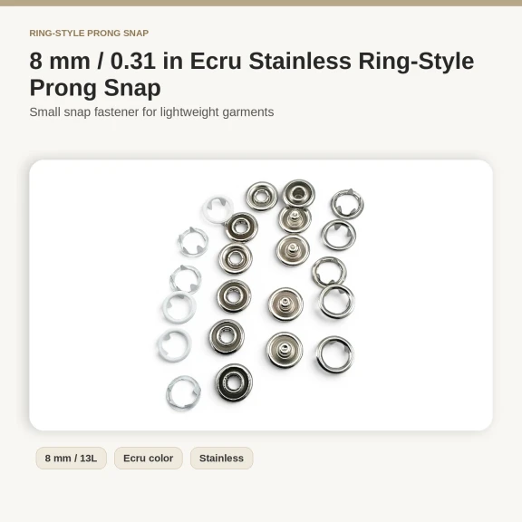 8 mm Ekru Renk Delikli Klikıt Bebe Çıtçıtı Paslanmaz 250 Adet/Paket