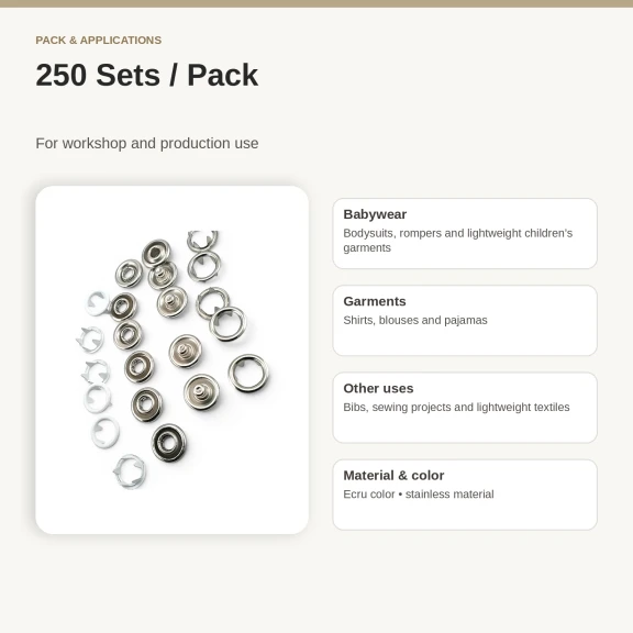 8 mm Ekru Renk Delikli Klikıt Bebe Çıtçıtı Paslanmaz 250 Adet/Paket