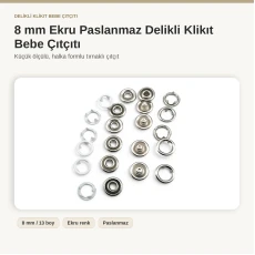 8 mm Ekru Renk Delikli Klikıt Bebe Çıtçıtı Paslanmaz 250 Adet/Paket ERBCLK0008PE