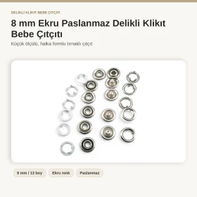8 mm Ekru Renk Delikli Klikıt Bebe Çıtçıtı Paslanmaz 250 Adet/Paket ERBCLK0008PE