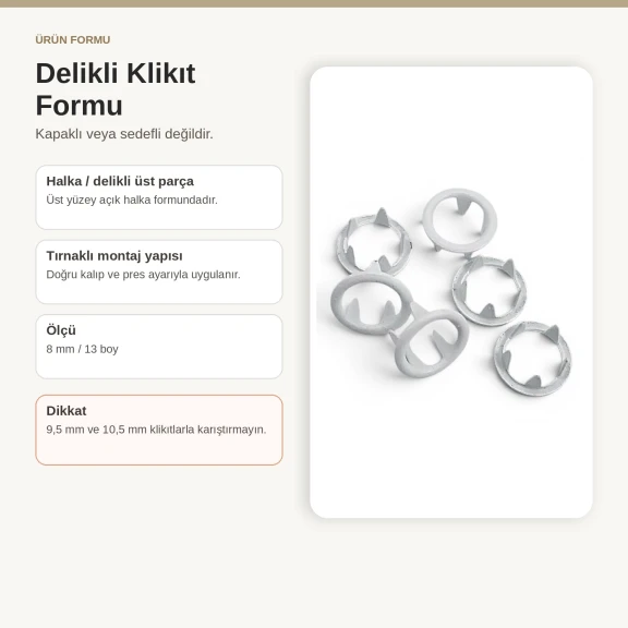8 mm Ekru Renk Delikli Klikıt Bebe Çıtçıtı Paslanmaz 250 Adet/Paket