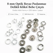 8 mm Optik Beyaz Renk Delikli Klikıt Bebe Çıtçıtı Paslanmaz 250 Adet/Paket ERBCLK0008POB