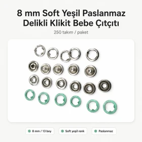8 mm / 0.31 in Soft Green Stainless Ring-Style Prong Snap Fasteners, 250 Sets/Pack ERBCLK0008SY