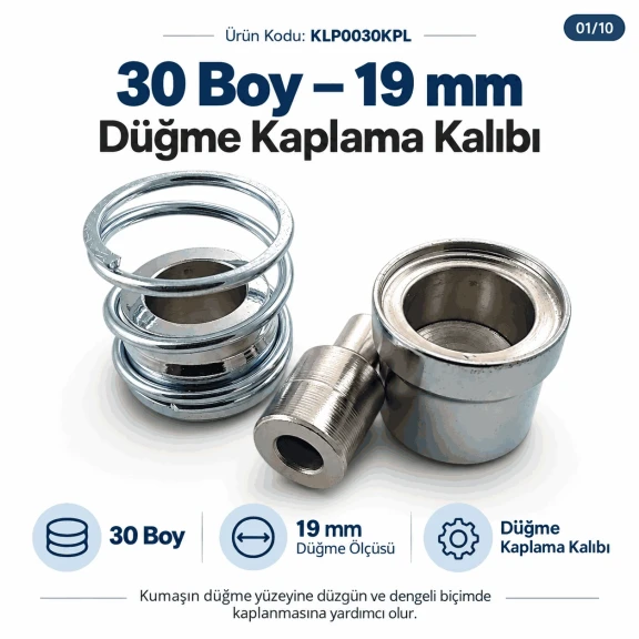 30 Boy 19 mm kumaş kaplama düğme aparatı