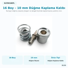 16 Boy 10 mm Kumaş Kaplama Düğme Aparatı KLP0016KPL