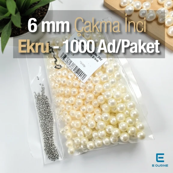 Çakma İnci 6 mm Krem Renk ( 1000 ad / Paket)  INC0006CRM