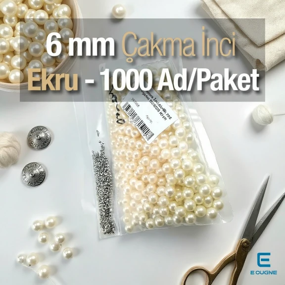 Çakma İnci 6 mm Krem Renk ( 1000 ad / Paket)  INC0006CRM