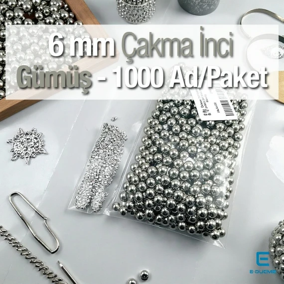 Çakma İnci 6 mm Nikel Renk ( 1000 ad / Paket)  INC0006SLN