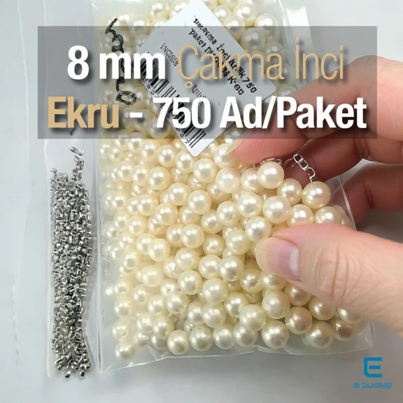 Çakma İnci 8 mm Krem Renk ( 750 ad / Paket) INC0008CRM