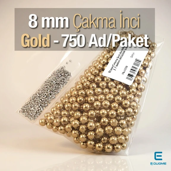Çakma İnci 8 mm Gold Renk ( 750 ad / Paket)  INC0008GLD