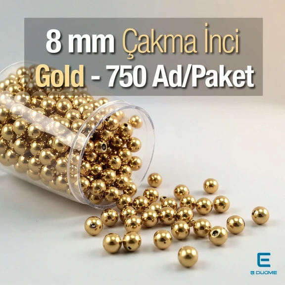 Çakma İnci 8 mm Gold Renk ( 750 ad / Paket)  INC0008GLD