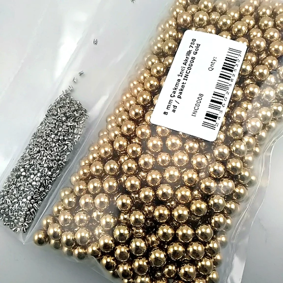 Çakma İnci 8 mm Gold Renk ( 750 ad / Paket)  INC0008GLD