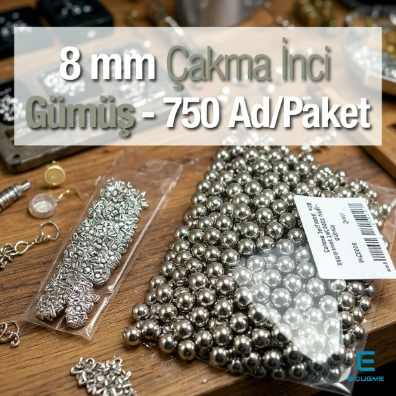 Çakma İnci 8 mm Nikel Renk ( 750 ad / Paket)  INC0008SLN