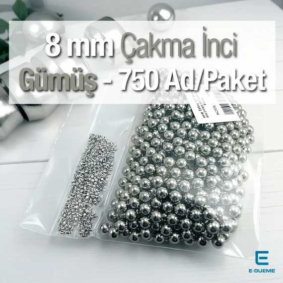 Çakma İnci 8 mm Nikel Renk ( 750 ad / Paket)  INC0008SLN