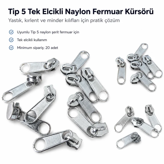 Tip 5 Tek Elcikli Naylon Fermuar Kürsörü Yastık ve Kırlent Kılıfları için EKRSTT5
