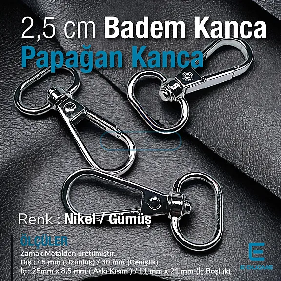 25 mm Badem Kanca - Papağan Kanca - Yaylı Döner Kanca A 549