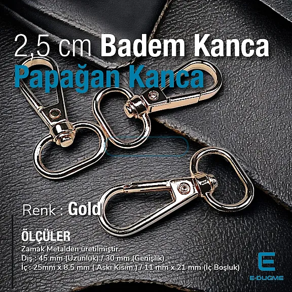 25 mm Badem Kanca - Papağan Kanca - Yaylı Döner Kanca A 549
