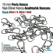 10 mm Paris Kanca Yaylı Döner Kancalar - Anahtarlık Kancası - Papağan Kanca A 578