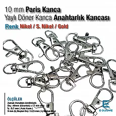 10 mm Paris Kanca Yaylı Döner Kancalar - Anahtarlık Kancası - Papağan Kanca A 578