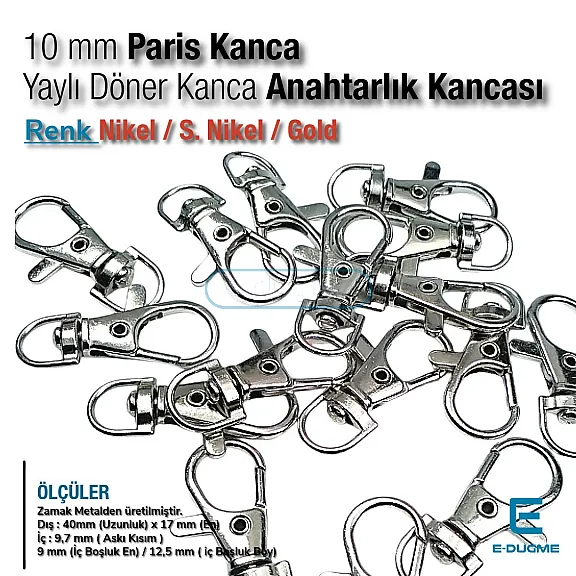 10 mm Paris Hook Spring Swivel Hooks - Keychain Hook - Parrot Hook A 578
