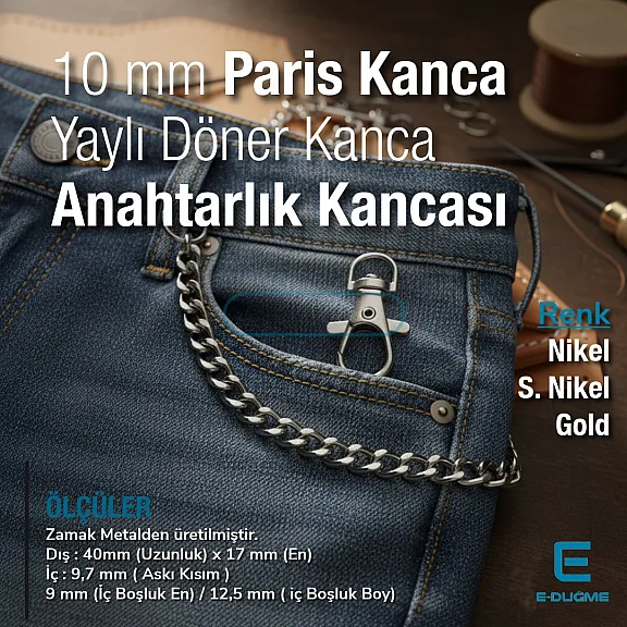 10 mm Paris Hook Spring Swivel Hooks - Keychain Hook - Parrot Hook A 578