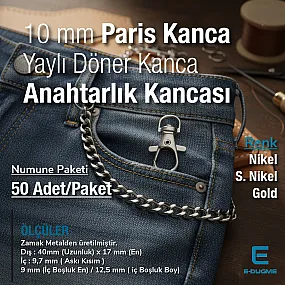 Anahtarlık Kancası - 10 mm Paris Kanca Yaylı Döner Kancalar - Papağan Kanca (50 Adet / Paket) A 578PROMO