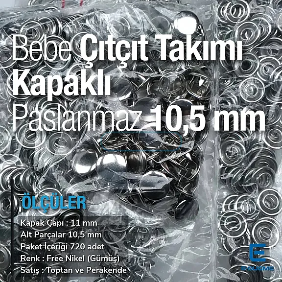 10,5 mm Paslanmaz Kapaklı Klikıt Çıtçıt C0011