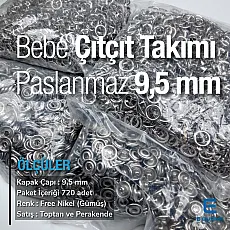 9,5 mm Bebe Çıtçıtı 720 Adet/Paket Delikli Klikıt Çıtçıt Paslanmaz C0013