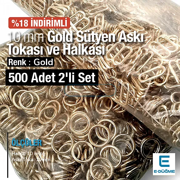 Sütyen Askı Ayar Tokası Gold 10 mm ve Halkası 500 ad/Paket PBT0006PROMO