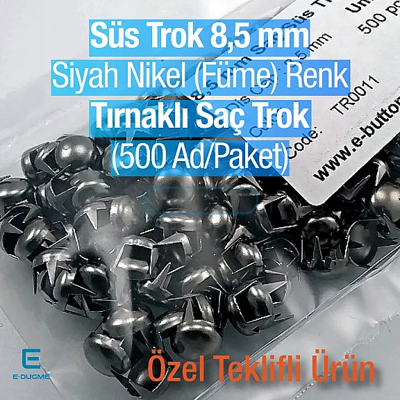 Prong Stud 8.5 mm Six Legged Metal Trok Black Nickel (500 pcs / Package) TR0011PK