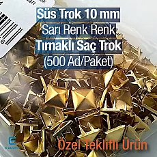 Süs Trok 10 mm Sarı Renk Piramit Tırnaklı Saç Trok (500 Ad/Paket) TR0014PKS